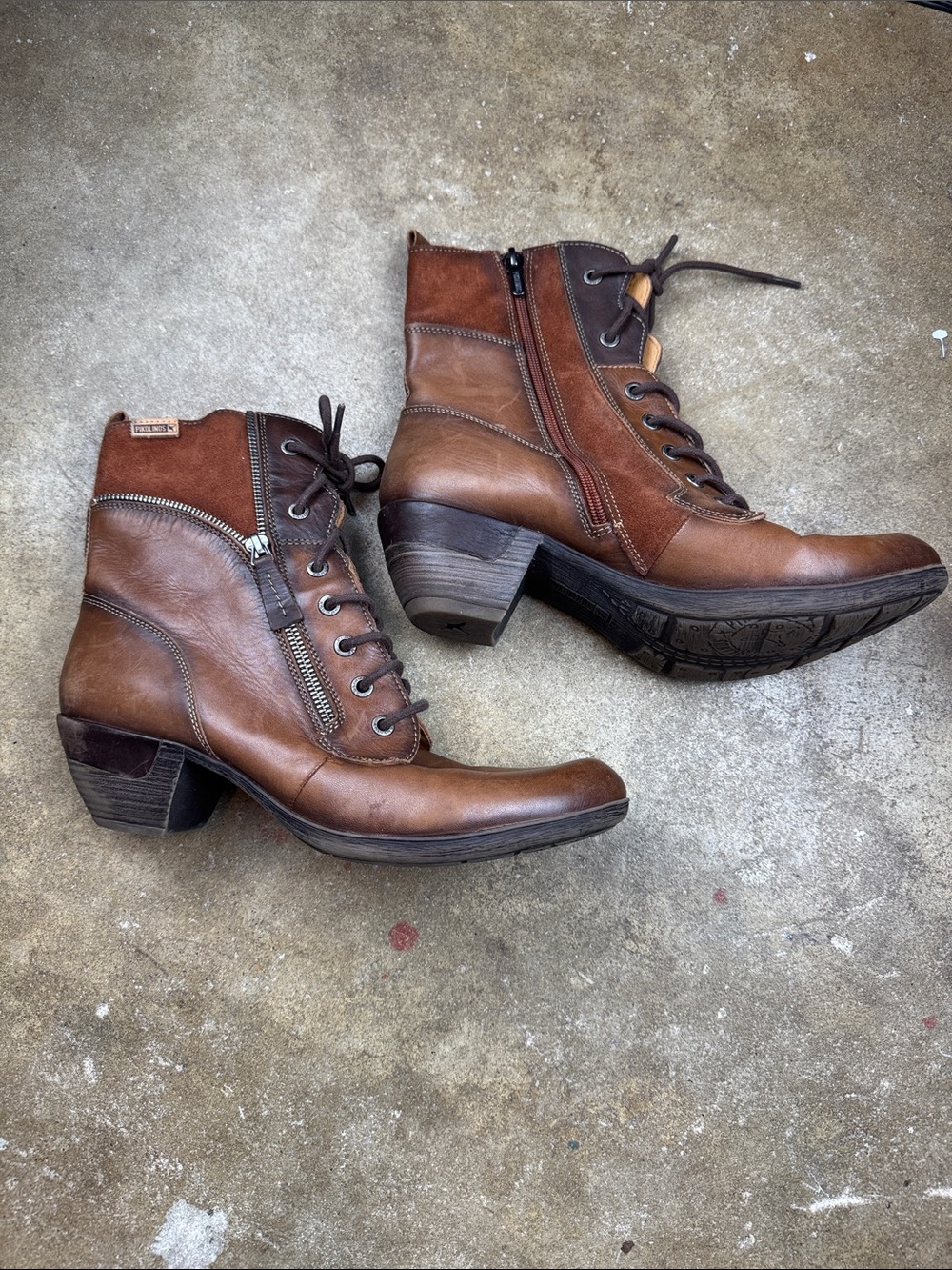 PIKOLINOS Brown Leather Lace-Up Ankle Boots with Side Zip (Rotterdam 902)
Sz 41